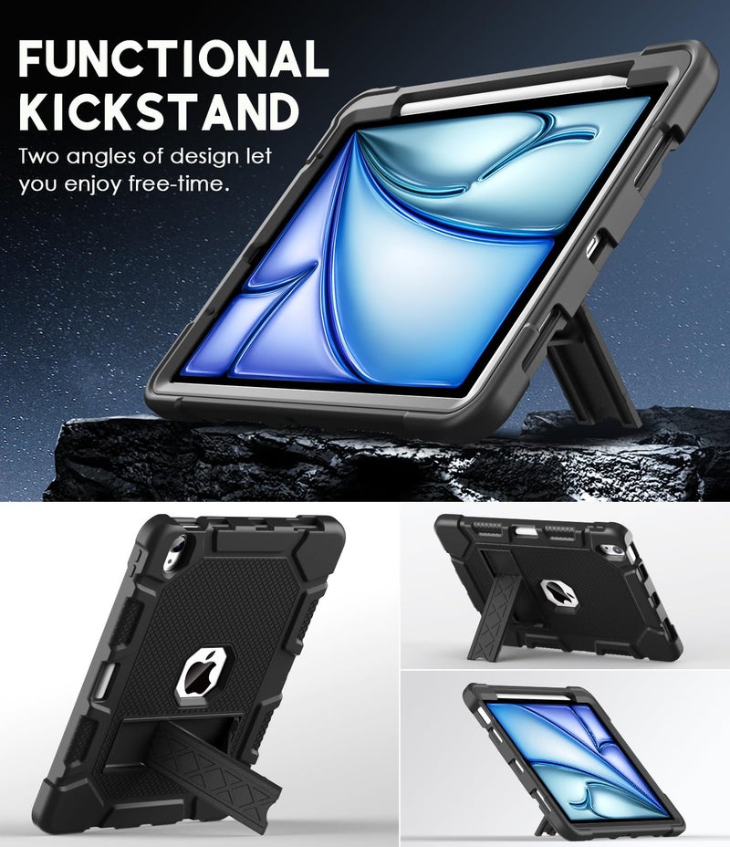 Azzsy Case for iPad Air 11 Inch M4/M3/M2 (2026/2025/2024), iPad Air 5th/4th Generation 10.9 Inch (2022/2020), Heavy Duty Shockproof Rugged Protective Case with Pencil Holder, Black - Image 2