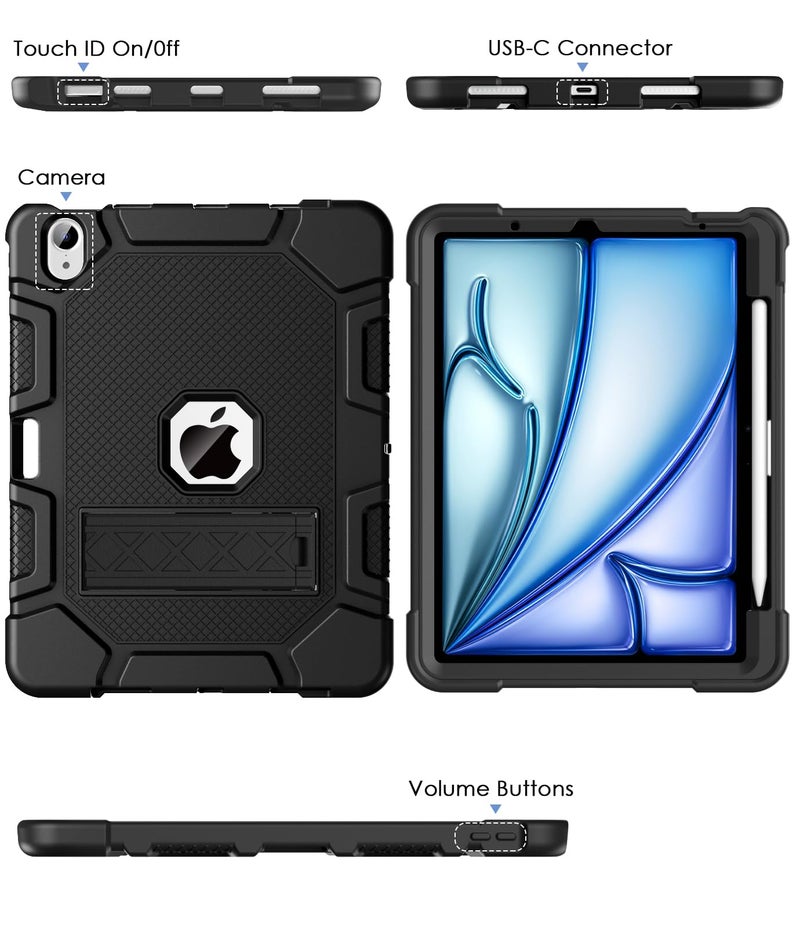 Azzsy Case for iPad Air 11 Inch M4/M3/M2 (2026/2025/2024), iPad Air 5th/4th Generation 10.9 Inch (2022/2020), Heavy Duty Shockproof Rugged Protective Case with Pencil Holder, Black - Image 5