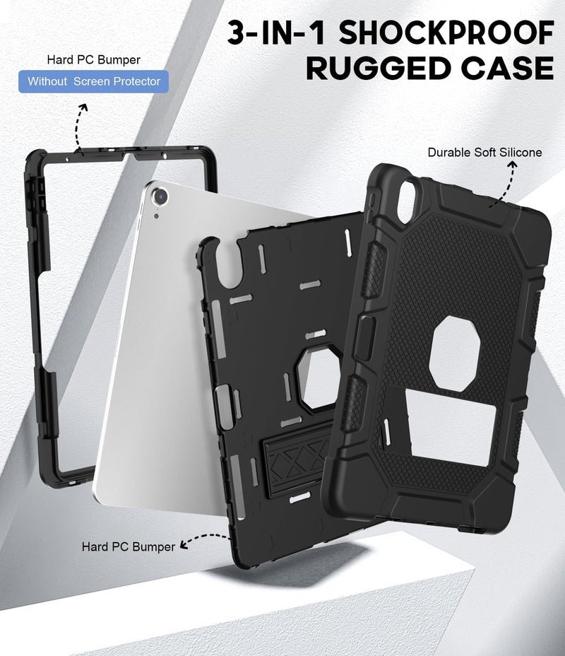 Azzsy Case for iPad Air 11 Inch M4/M3/M2 (2026/2025/2024), iPad Air 5th/4th Generation 10.9 Inch (2022/2020), Heavy Duty Shockproof Rugged Protective Case with Pencil Holder, Black - Image 4