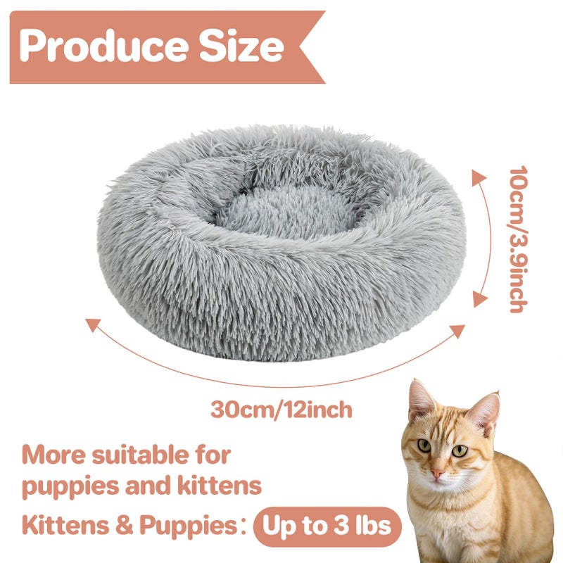 Rainflow Cat Bed - Calming Cat Bed for Small Kittens Donut Washable Round for Indoor Kittens and Puppies, Anti-Slip Round Fluffy Plush Faux Fur, Small, Light Grey - Image 2