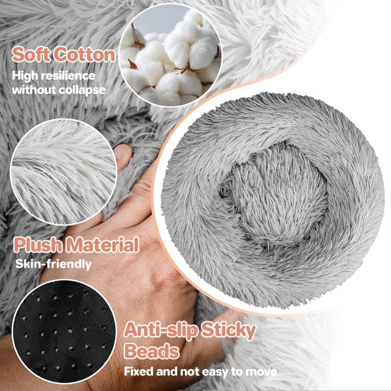 Rainflow Cat Bed - Calming Cat Bed for Small Kittens Donut Washable Round for Indoor Kittens and Puppies, Anti-Slip Round Fluffy Plush Faux Fur, Small, Light Grey - Image 3