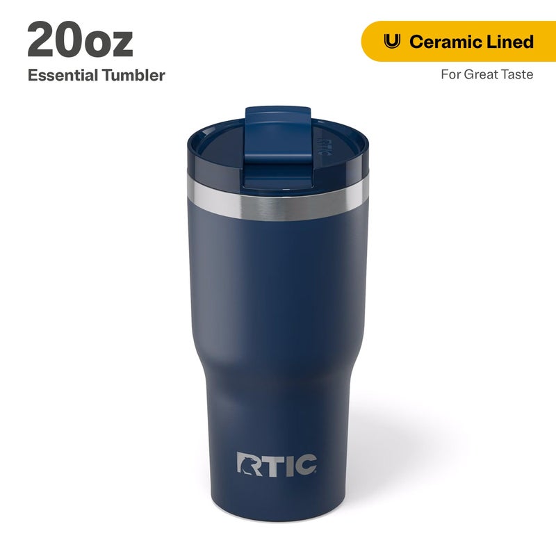 RTIC 20oz Essential Tumbler with Lid, Ceramic Lined, Insulated, Stainless Steel, Metal, Double Wall Vacuum-Insulation, Travel Cup for Iced Coffee, Tea, Hot and Cold Drink, Navy - Image 2