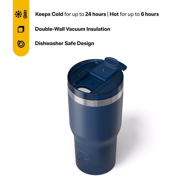 RTIC 20oz Essential Tumbler with Lid, Ceramic Lined, Insulated, Stainless Steel, Metal, Double Wall Vacuum-Insulation, Travel Cup for Iced Coffee, Tea, Hot and Cold Drink, Navy - Image 3