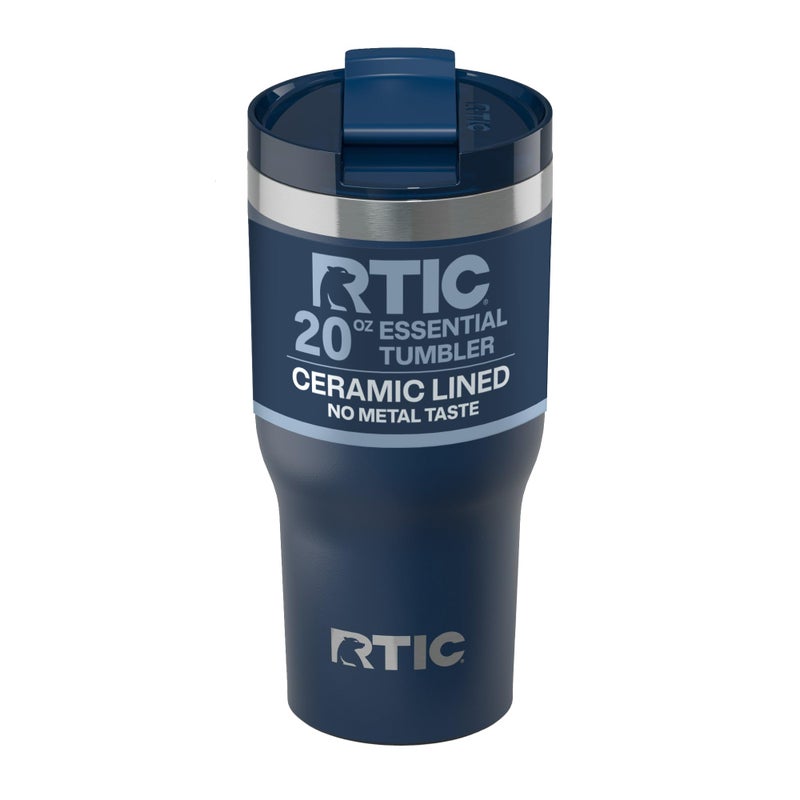 RTIC 20oz Essential Tumbler with Lid, Ceramic Lined, Insulated, Stainless Steel, Metal, Double Wall Vacuum-Insulation, Travel Cup for Iced Coffee, Tea, Hot and Cold Drink, Navy - Image 1