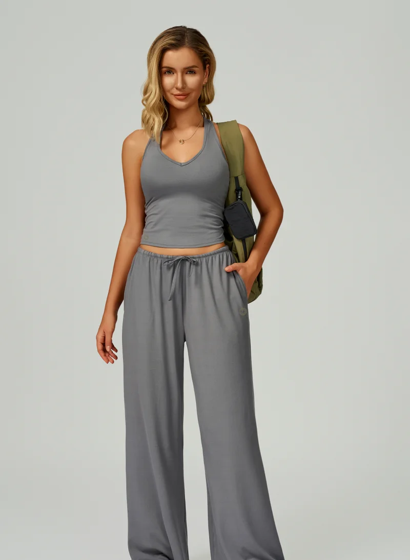 Kawn.yoga Steel Grey Womens Mid Waist Oversized Wide Leg Joggers for Women | Best Price UAE
