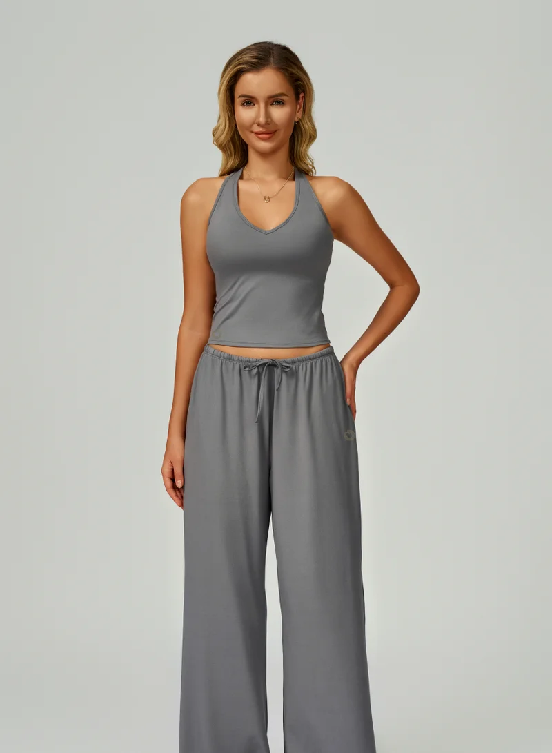 Kawn.yoga Steel Grey Womens Mid Waist Oversized Wide Leg Joggers for Women | Best Price UAE