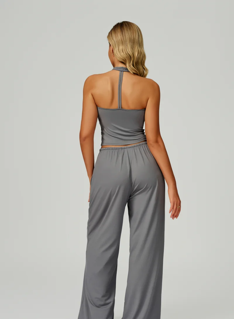 Kawn.yoga Steel Grey Womens Mid Waist Oversized Wide Leg Joggers for Women | Best Price UAE