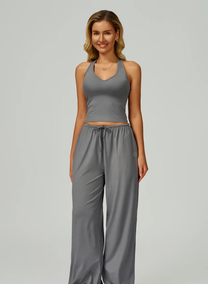 Kawn.yoga Steel Grey Womens Mid Waist Oversized Wide Leg Joggers for Women | Best Price UAE