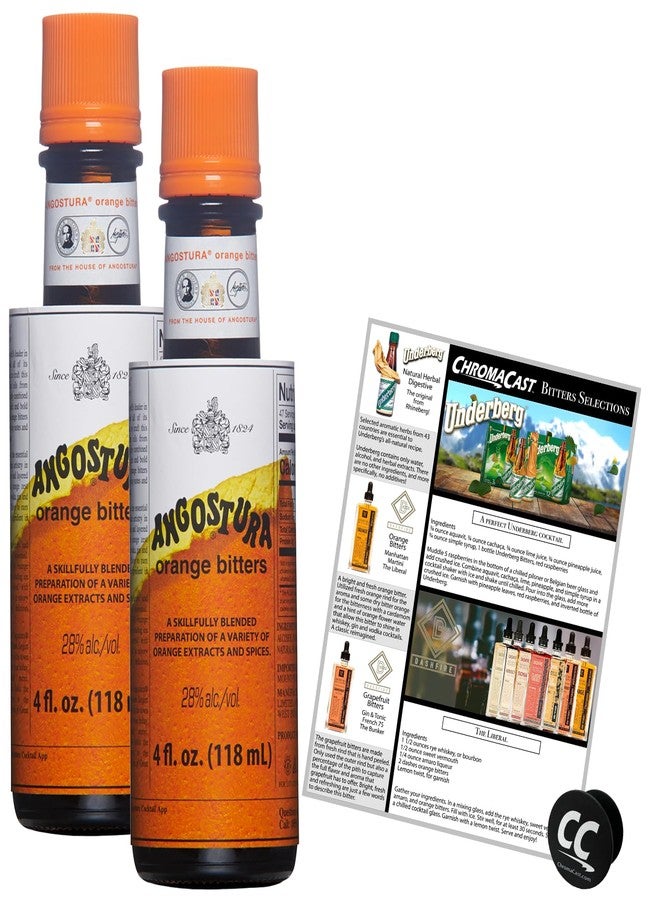 Angostura Orange Bitters 4oz Bottle with Phone Grip and Bitters Selections Recipe, 2-PACK