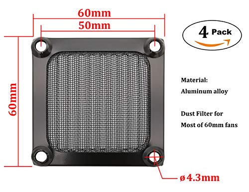 IMSurQltyPrise 60mm Computer Case Fan Filter Grills with Screws, Aluminum Frame Ultra Fine Stainelss Steel Mesh, Black Color - 4 Pack - Image 2