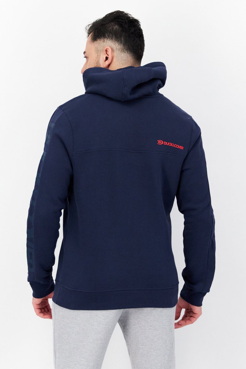 DUCK AND COVER Men Brand Logo Long Sleeves Hoodie, Navy - Image 4
