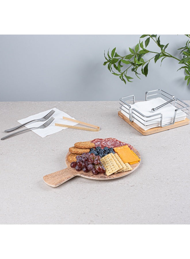 Restaurantware 12.5 Inch x 9 Inch Serving Board, 1 With Handle Cheese Platter Board - Round, Large, Countryside Brown Faux Wood Charcuterie Serving Tray, Break Resistant, For Appetizers And Spreads - Image 4