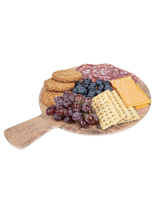 Restaurantware 12.5 Inch x 9 Inch Serving Board, 1 With Handle Cheese Platter Board - Round, Large, Countryside Brown Faux Wood Charcuterie Serving Tray, Break Resistant, For Appetizers And Spreads - Image 1