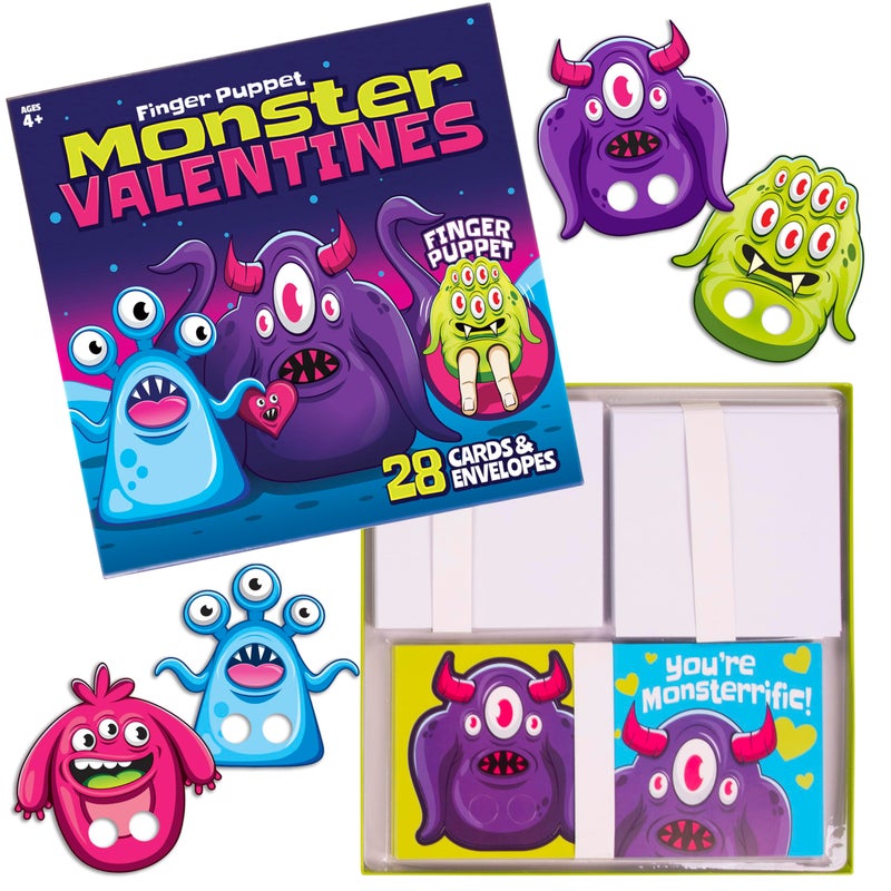 Kangaroo 28 Pack Monster Finger Puppets Valentines Day Cards with Envelopes Bulk Funny Valentines Crafts Activities for Kids Classroom Valentines Day Cards for Kids School Party Favors Goodie Bags Gift Ideas for Class - Image 3