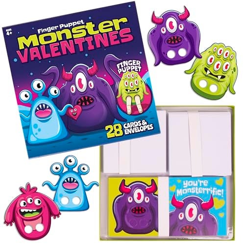 Kangaroo 28 Pack Monster Finger Puppets Valentines Day Cards with Envelopes Bulk Funny Valentines Crafts Activities for Kids Classroom Valentines Day Cards for Kids School Party Favors Goodie Bags Gift Ideas for Class - Image 1