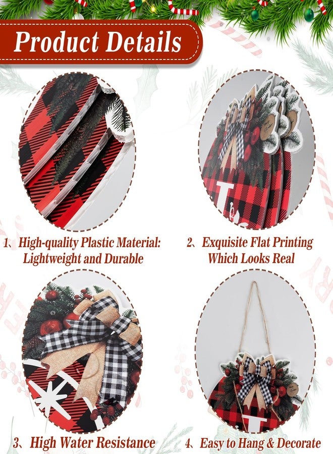 VABAMNA 3 Pcs Buffalo Plaid Christmas Wreaths - Joy Sign with Nativity Scene, 11" Rustic Plastic Hanging Decorations for Home Wall, Porch, Party Supplies - Image 5