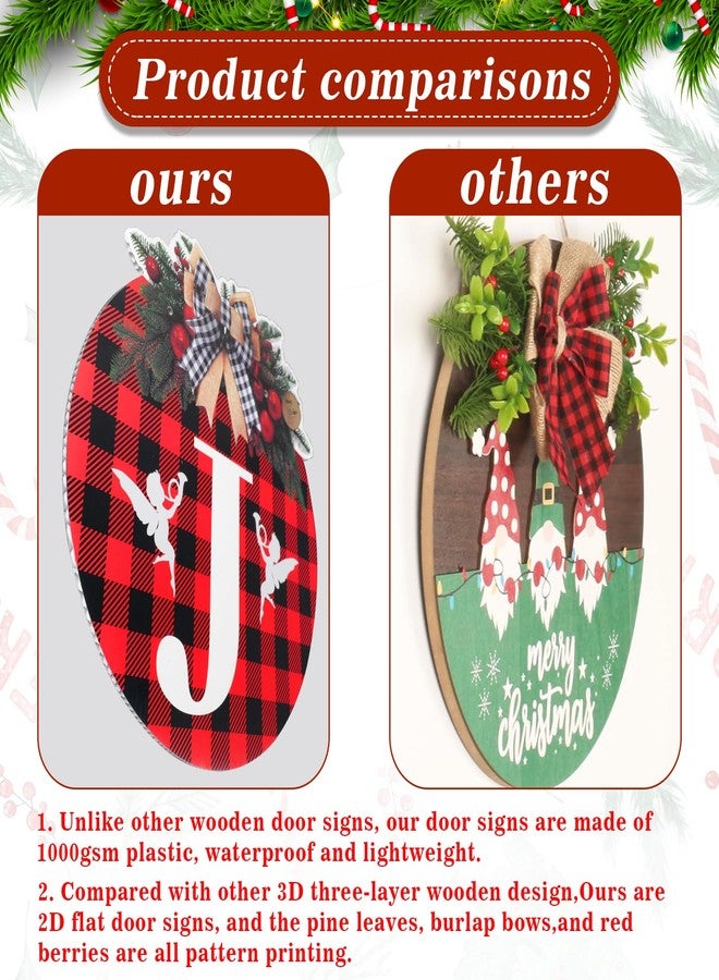 VABAMNA 3 Pcs Buffalo Plaid Christmas Wreaths - Joy Sign with Nativity Scene, 11" Rustic Plastic Hanging Decorations for Home Wall, Porch, Party Supplies - Image 3