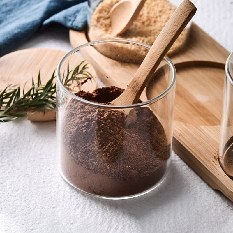 MOLADRI 2 Sets 300ML/10Oz Clear Glass Jar with Bamboo Lid and Wooden Spoon  Cute Sugar Bowl Bath Salt Storage Canister Seasoning Container Condiment Pot with Scoop for Spice  Pepper for Kitchen  Countertop - Image 4