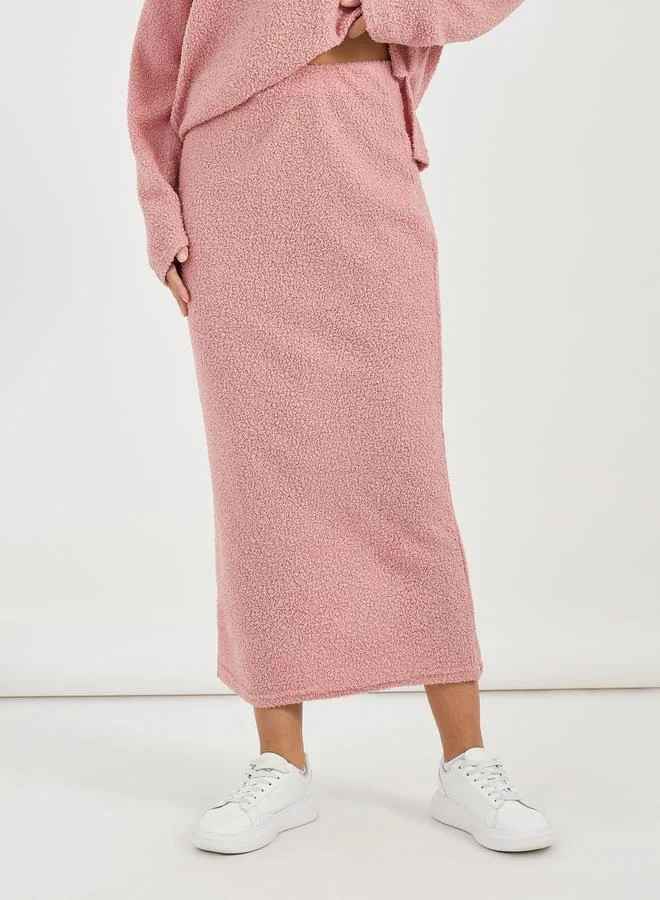 Styli Fur Texture Knit V Neck Top & Skirt Co-Ord Set