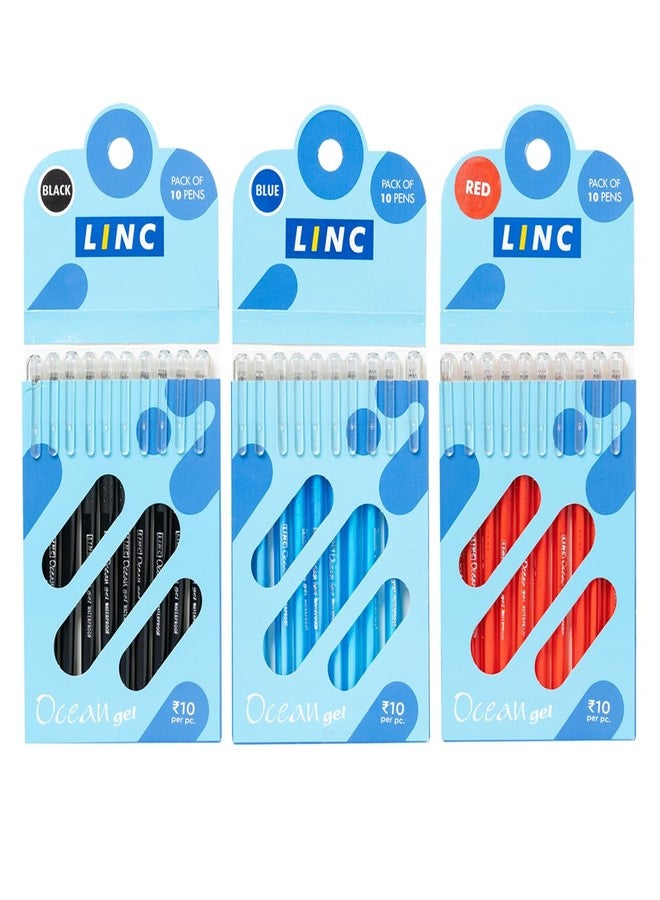 Linc Ocean Classic 0.55mm Gel Pen Combo | Red | Blue & Black Ink | Pack of 30 - Image 1