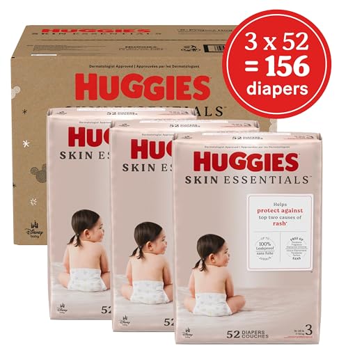 Huggies Size 3 Diapers, Skin Essentials Baby Diapers, Size 3 (16-28 lbs), 156 Count (3 Packs of 52) - Image 2