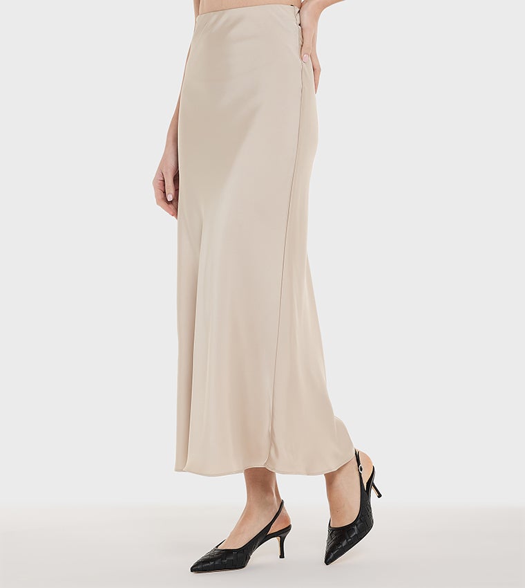 BCBG Solid Midi Satin Skirt