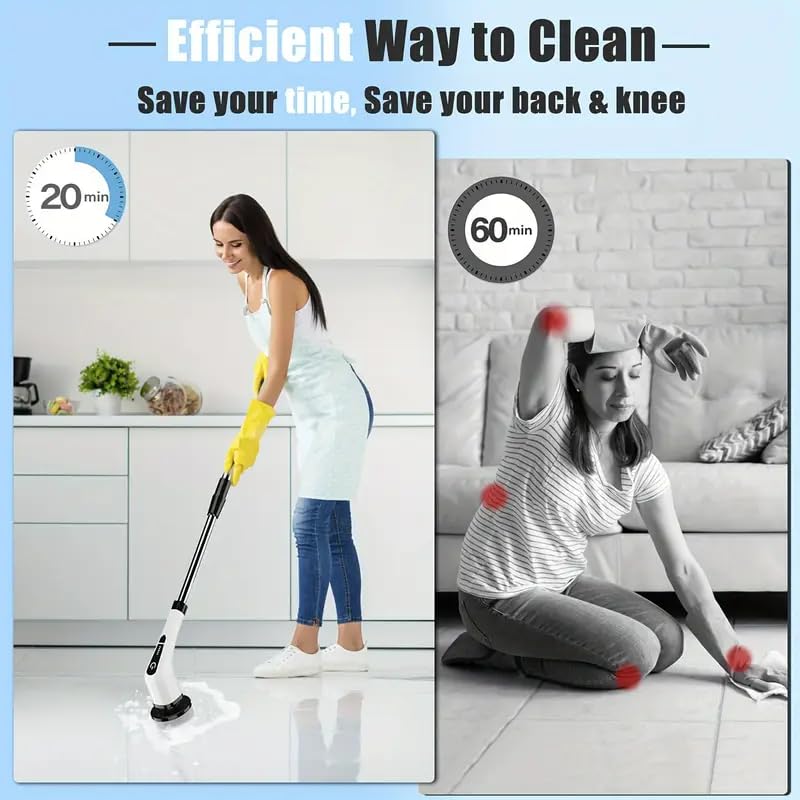 HDView Electric Spin Scrubber,Cordless Cleaning Brush,Shower Cleaning Brush with 8 Replaceable Brush Heads, Power Scrubber 5 Adjustable Speeds for Floor Bathroom Shower Bathtub Glass Car - Image 3