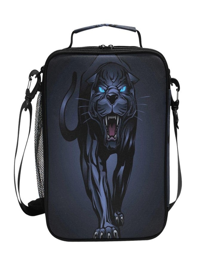 ZOEO Lunch Box, Angry Black Panther Prep Kids Cooler Insulated Lunch Bag Tote Freezable Shoulder Strap Waterproof Picnic Meal for School Office - Image 1