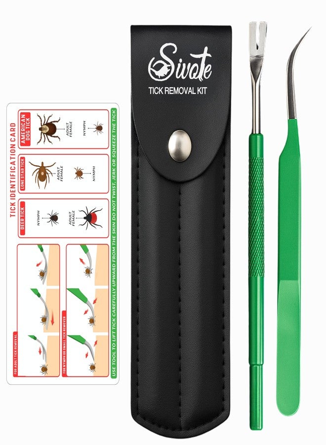 SIVOTE Premium Tick Remover Kit - Stainless Steel Tick Removal Tool & Tweezers with Leather Case and Pocket Tick Identification Card - Safe for Humans and Pets - Image 1