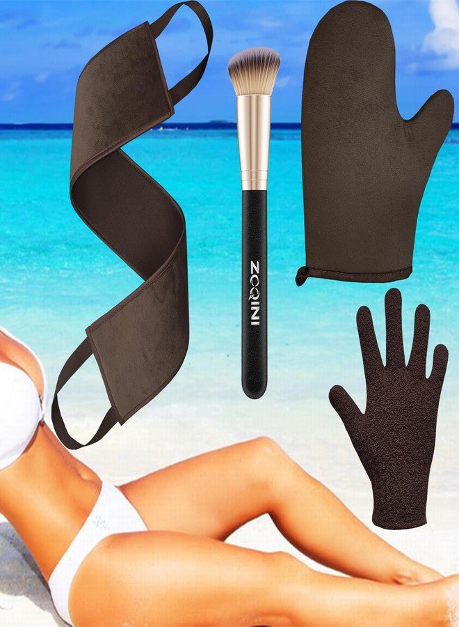 ZOQINI Self Tanning Mitt Kit, Velvety Soft Tanner Mitt and Back Tanning Applicator, Exfoliating Glove, Angled Face Tanner Brush for Sunless Tanning Oil Lotion Mousse Gel (4 Pack Bronze, Boxed) - Image 2