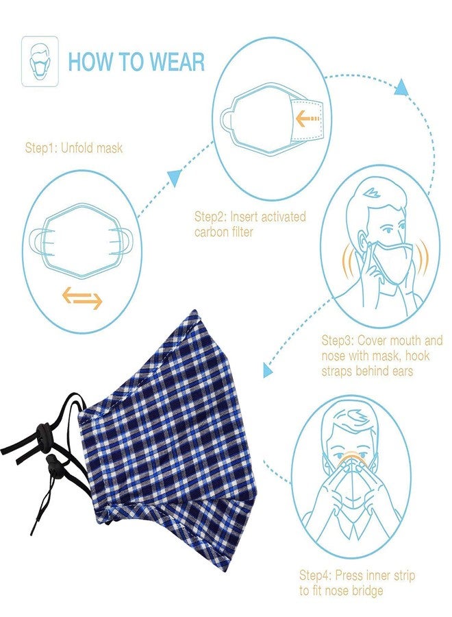 VRITRAZ Print Reusable Washable PM 2.5 Anti Pollution Activated Carbon Dust Face Mask with Breathing Valve Blue White - Image 3