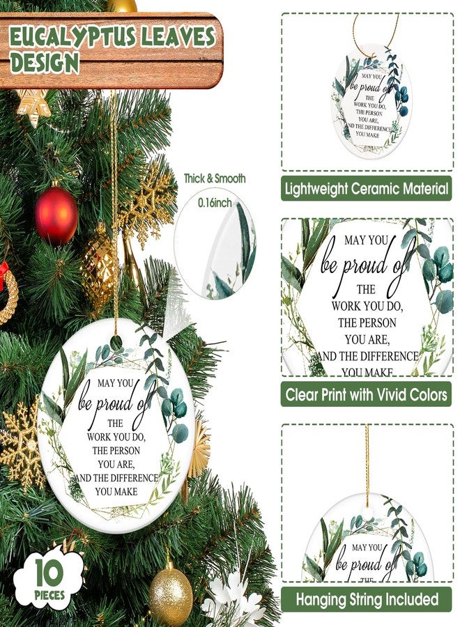 Inbagi 10 Pcs Thank You Ornaments Christmas Appreciation Gifts May You Be Proud of The Work Christmas Tree Ceramic Hanging Decor for Employee Coworker Staff Nurses Teacher - Image 2