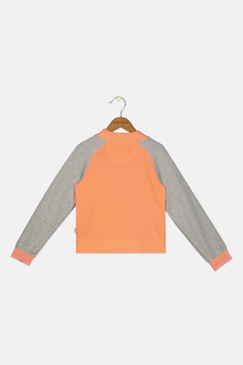 CONVERSE Kids Girls Brand Logo Full Zipper Sweatshirt, Coral - Image 2