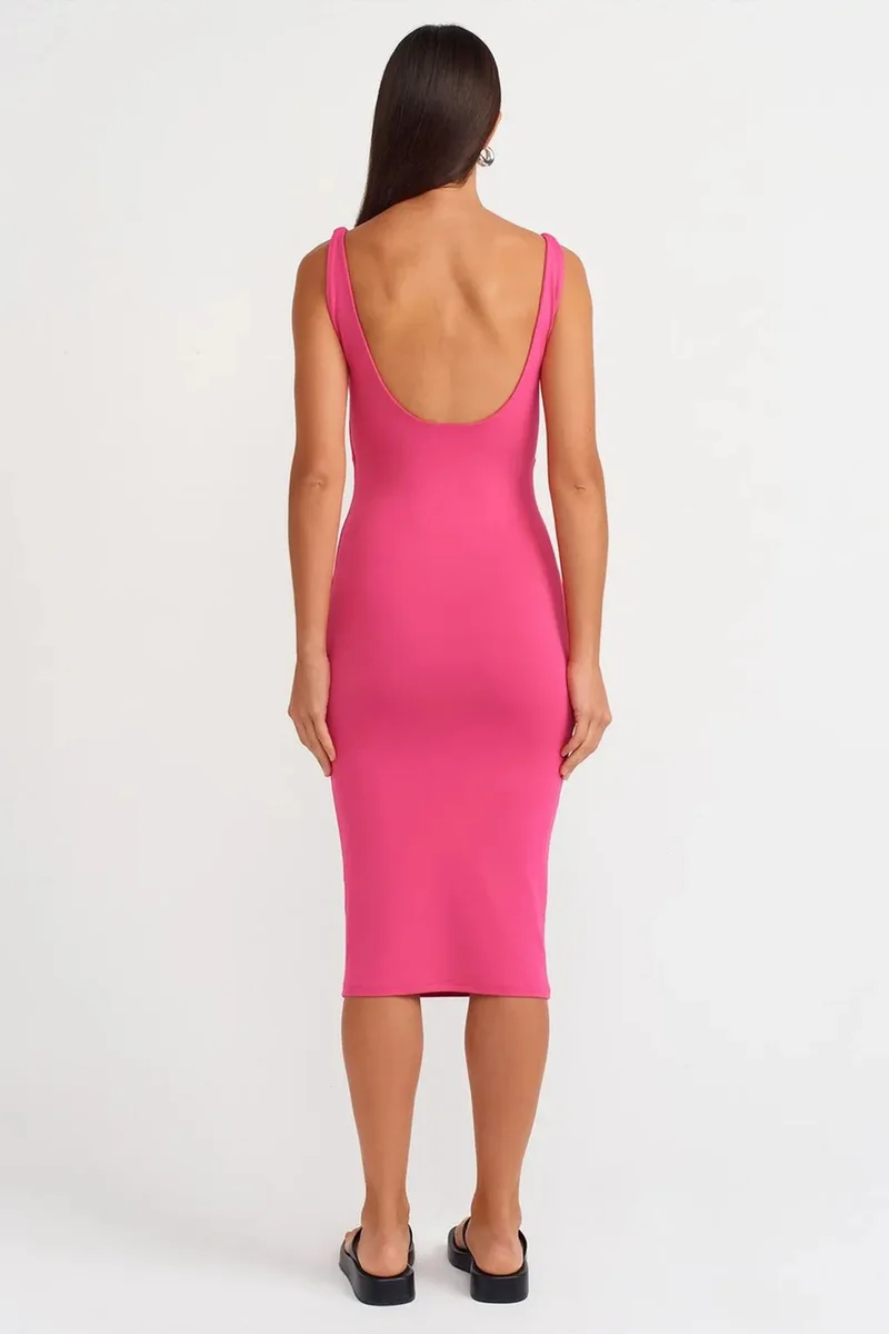 Dilvin Bright Pink DILVIN Sleeveless Bodycon Midi Dress for Women | Best Price UAE