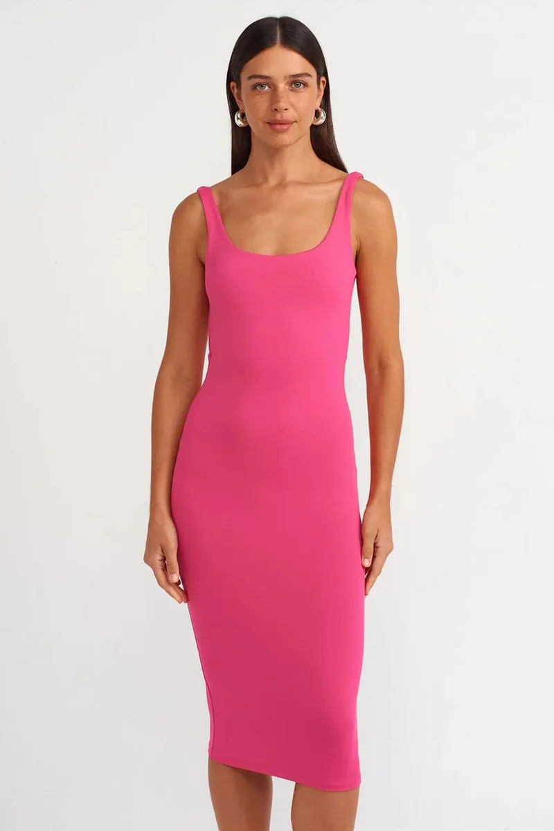 Dilvin Bright Pink DILVIN Sleeveless Bodycon Midi Dress for Women | Best Price UAE