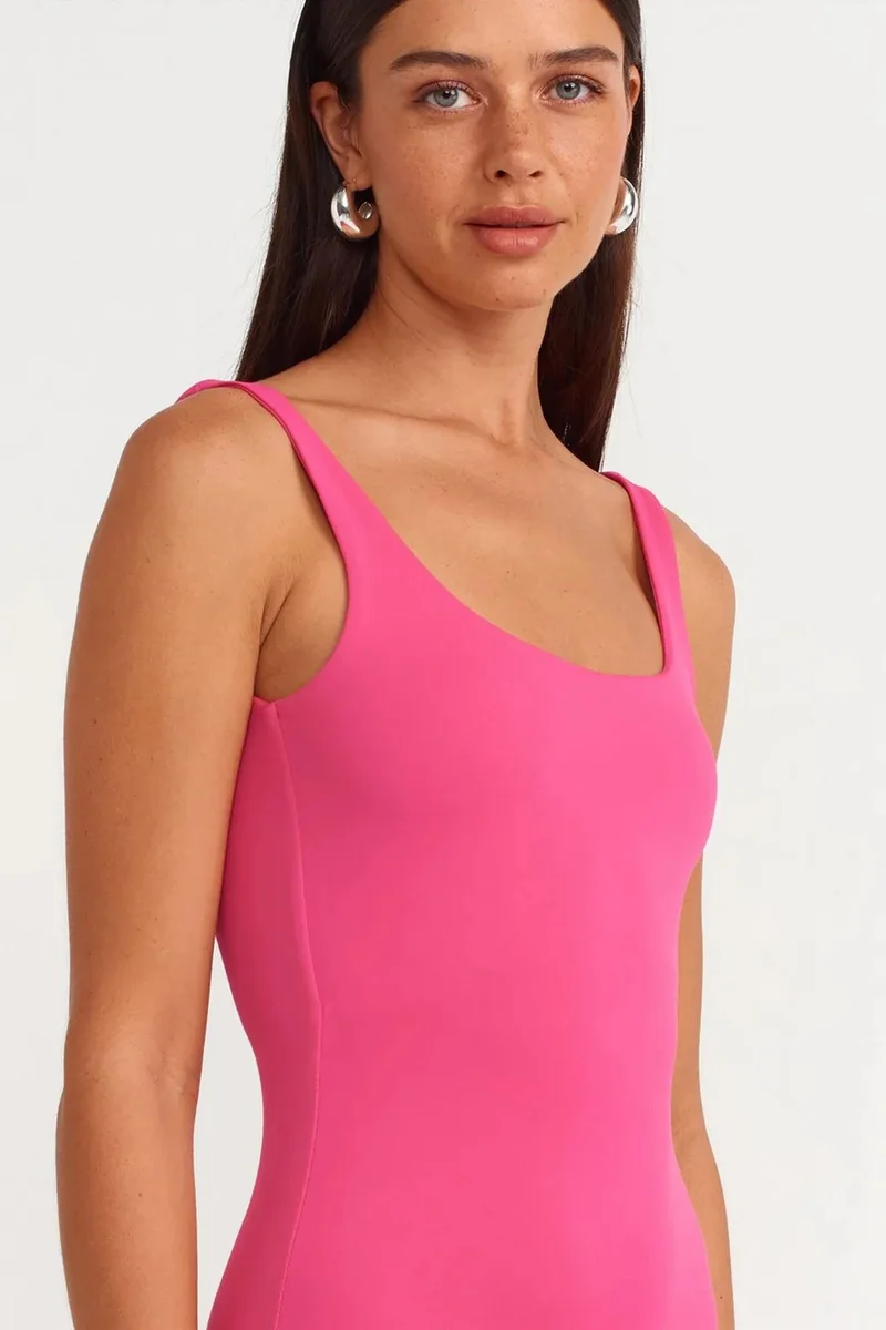 Dilvin Bright Pink DILVIN Sleeveless Bodycon Midi Dress for Women | Best Price UAE