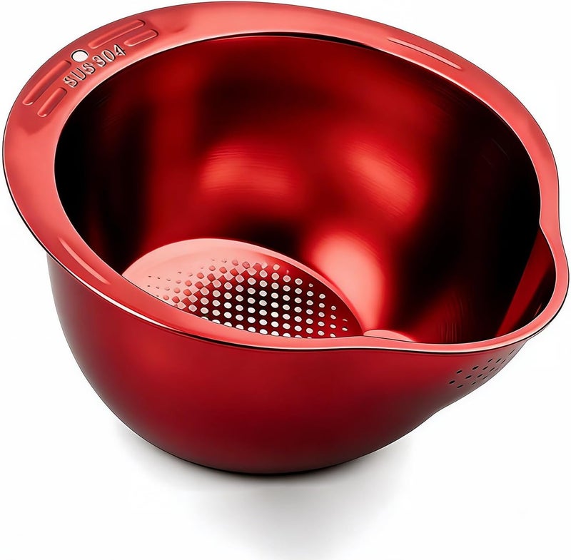 Versatile Plastic Collapsible Colander Set of 2 - Foldable Drain Basket with Resting Feet - Kitchen Food Strainer for Pasta, Fruit, Vegetables - Space-Saving, BPA-Free, Dishwasher Safe (Red)