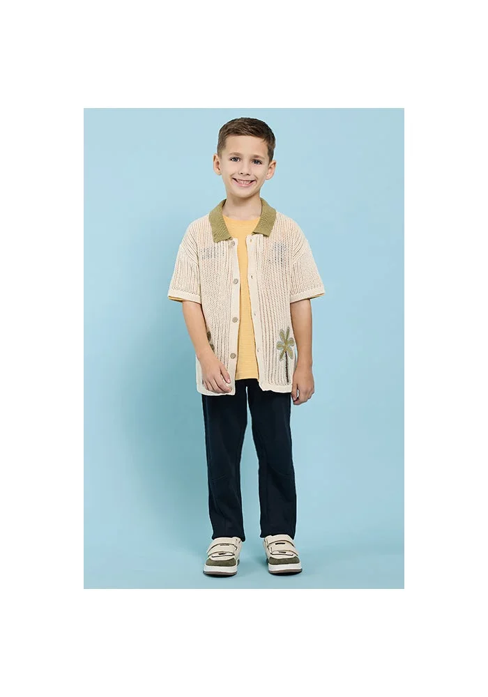 R&b Embroidered Shirt with Classic Collar and Short Sleeves