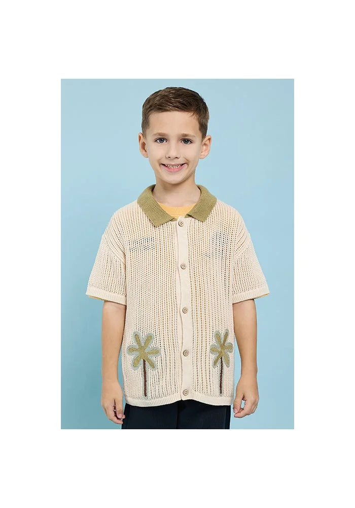 R&b Embroidered Shirt with Classic Collar and Short Sleeves