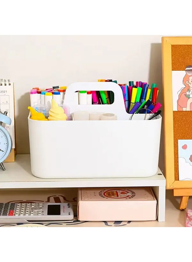 Pink Desktop Organizer Storage Basket With Handle 5 Compartment Stationery Box - Image 4
