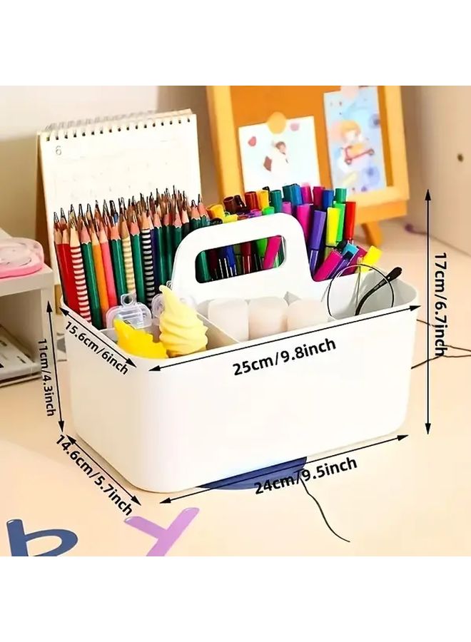 Pink Desktop Organizer Storage Basket With Handle 5 Compartment Stationery Box - Image 1