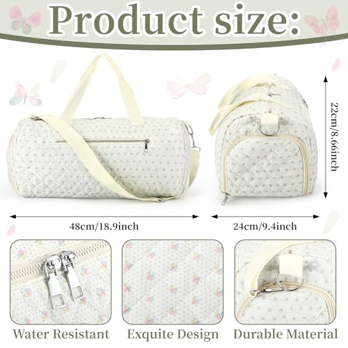 Dansydaisy Colorful Floral Quilted Duffle Bag for Women Cotton Dance Bag with Adjustable Carry Strap and Handy Pouch Floral Backpack for Dancers - Image 3