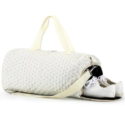 Dansydaisy Colorful Floral Quilted Duffle Bag for Women Cotton Dance Bag with Adjustable Carry Strap and Handy Pouch Floral Backpack for Dancers - Image 1