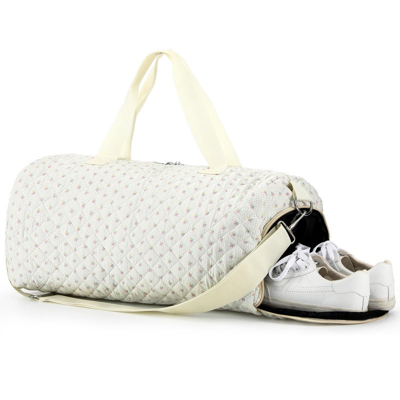Dansydaisy Colorful Floral Quilted Duffle Bag for Women Cotton Dance Bag with Adjustable Carry Strap and Handy Pouch Floral Backpack for Dancers - Image 2