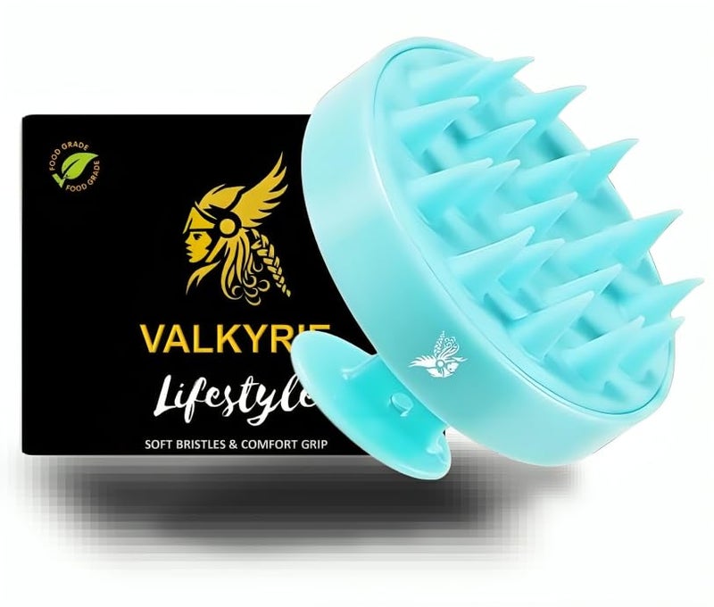 Valkyrie Scalp Massager Shampoo Brush, Wheat Straw body with Soft Silicon Bristles, Hair Scalp Scrubber, Scalp Exfoliator | Dandruff Removal, Prevents Hair loss for Men & Women (N BLUE) - Image 1