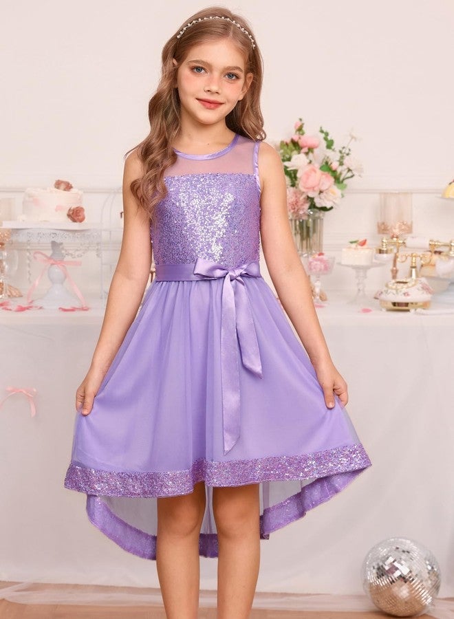 GRACE KARIN Girls Sequin Party Formal Dress Wedding Guest Sparkle Fancy Birthday Tulle High Low Prom Dresses 6-14 Years, Fantasy Purple, 7-8 Years - Image 3