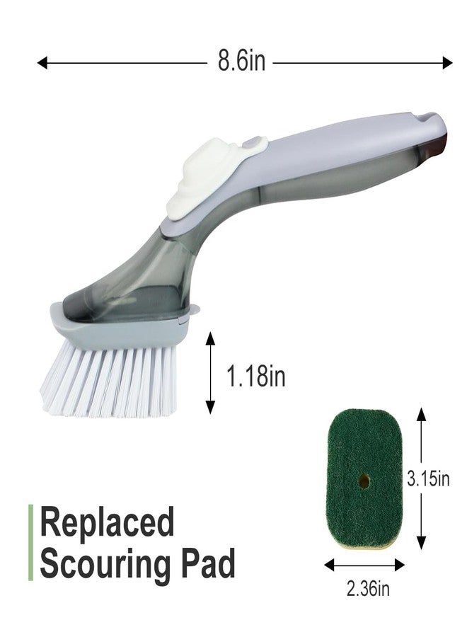 CQT Soap Dispensing Dish Brush Storage Set, Dish Scrubber with Handle, Kitchen Washing Brush for Pot Pan Sink Cleaning, Kitchen Brush with Holder and 1 Replaced Scouring Pad Head - Image 2