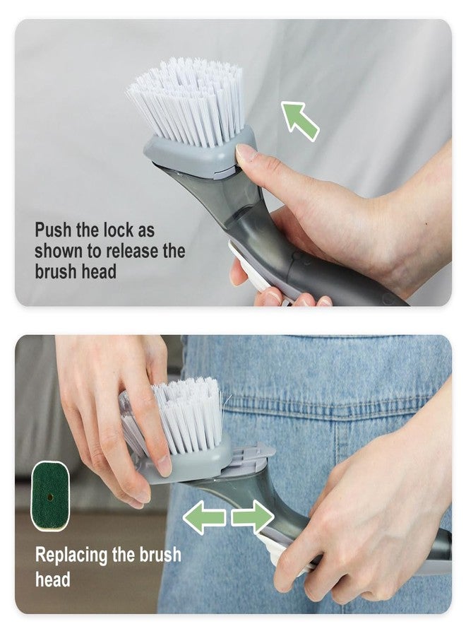 CQT Soap Dispensing Dish Brush Storage Set, Dish Scrubber with Handle, Kitchen Washing Brush for Pot Pan Sink Cleaning, Kitchen Brush with Holder and 1 Replaced Scouring Pad Head - Image 4