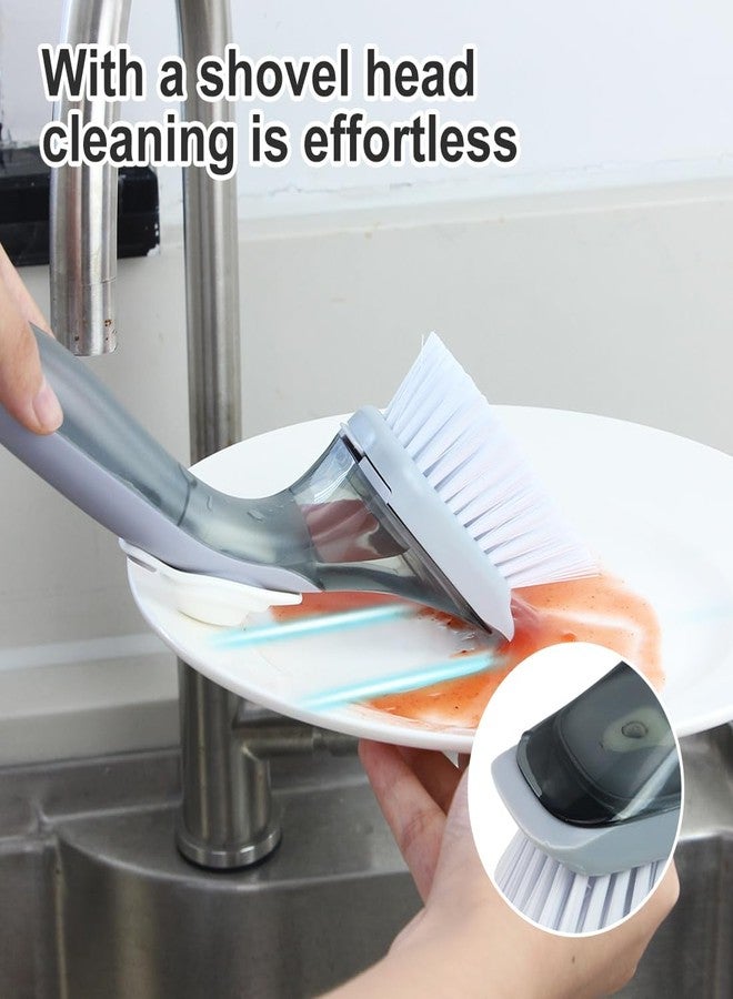 CQT Soap Dispensing Dish Brush Storage Set, Dish Scrubber with Handle, Kitchen Washing Brush for Pot Pan Sink Cleaning, Kitchen Brush with Holder and 1 Replaced Scouring Pad Head - Image 5