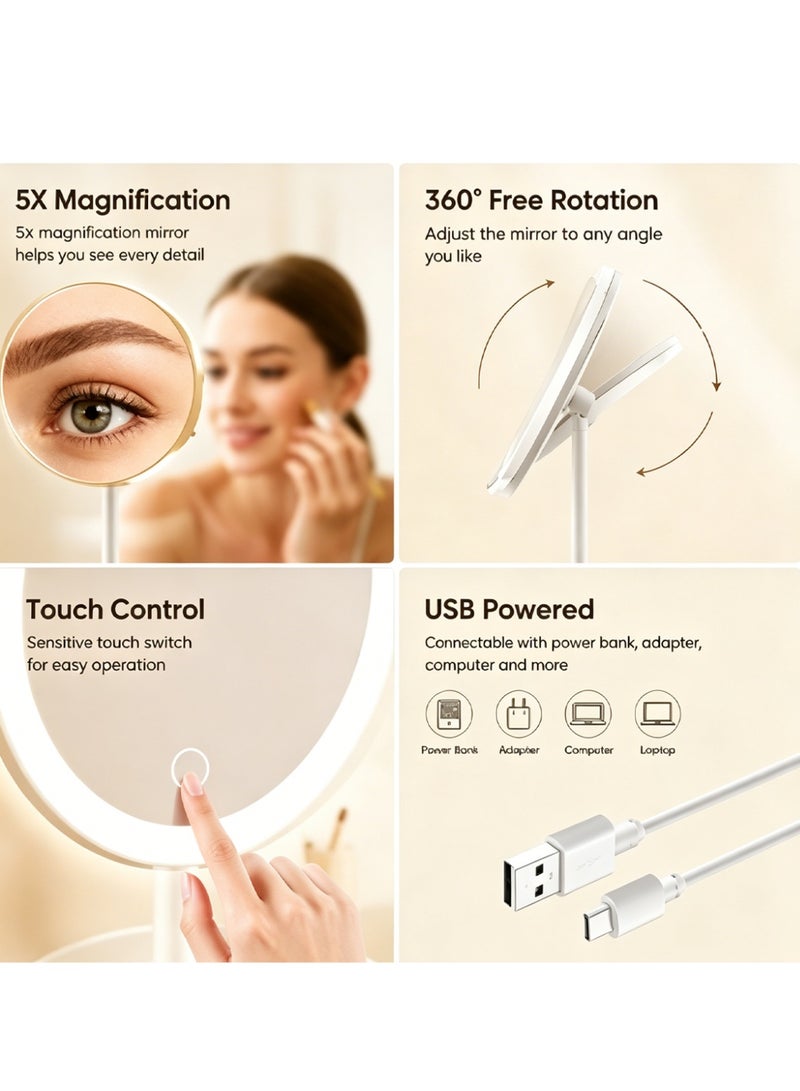 Bincoo Portable Makeup Mirror, Cosmetic Mirror with Light, 3 Lighting Modes, Touch Control, Portable and Foldable Stand, Lighted Makeup Mirror for Travel, Beauty and Vanity Mirror with Light, 2400mAh Rechargeable Battery, Portable LED Makeup Mirror - Image 3